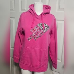 The North Face Women's Pink Sweatshirt Textured Logo Hoodie Large